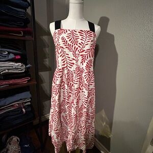 Who What Wear Women's Leaf Print Red-White A-line Dress Large NWOT